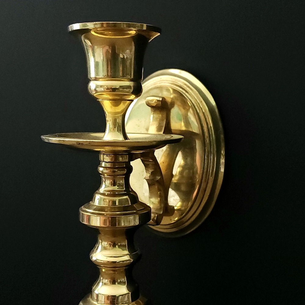 Vintage Solid Brass Sconce Spiral Wall Hanging Candlestick Holder